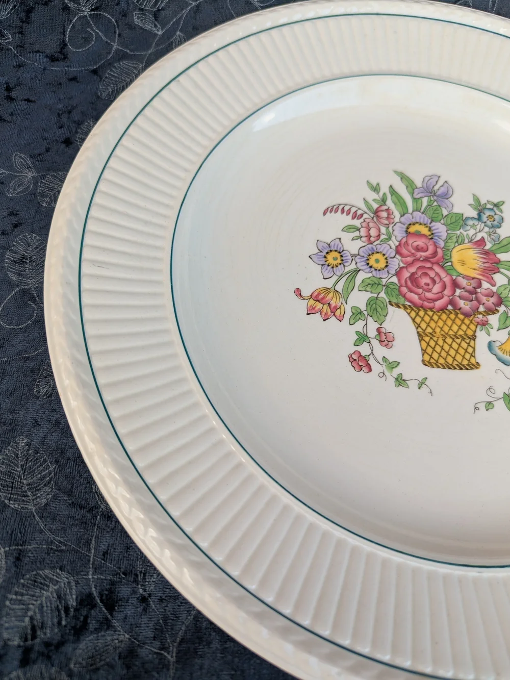 Vintage Wedgwood Belmar Serving Platter Floral Basket Large Round Cottagecore